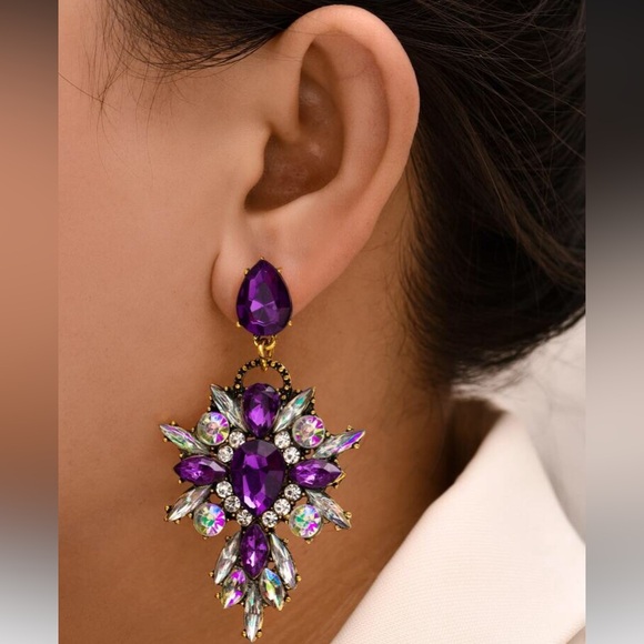 Elegant Purple and Silver Statement Earrings